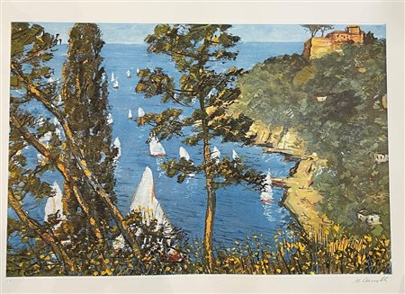 Michele Cascella (Ortona, 07/09/1892 - Milano, 31/08/1989) 
"Portofino" 
Litografia a colori su carta Cm 64,5x86