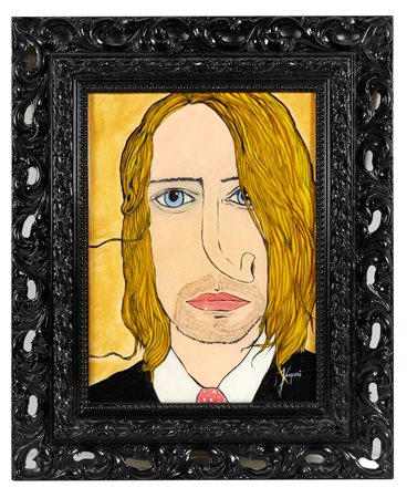 Rubens  Fogacci (Bologna , 30/05/1978 - ) "Kurt Cobain" Olio e tecnica mista su cartone telato Cm 40x30