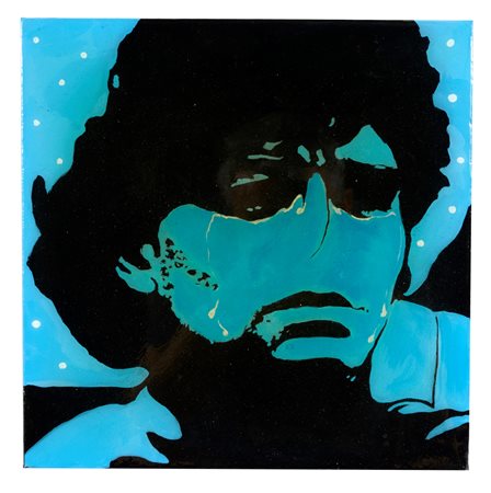 Rubens  Fogacci (Bologna , 30/05/1978 - ) "Maradona" Olio e tecnica mista su tela Cm 30x30x5