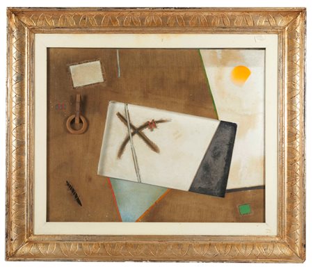 Giovanni Mancini  
"Composizione" 
Olio, collage e tecnica mista su tela Cm 65x81