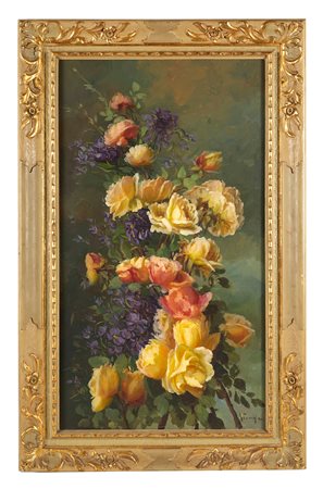 Agostino  Zucchini (Fiesso di Budrio, 1894 - Bologna, 1972) 
"Fiori" 
Olio su tela Cm 90x50