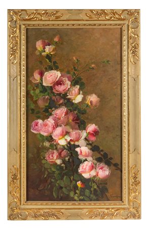 Agostino  Zucchini (Fiesso di Budrio, 1894 - Bologna, 1972) 
"Rose" 
Olio su tela Cm 91x50,5