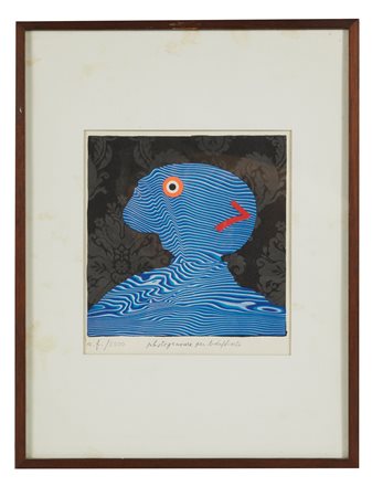 Enrico Baj (Milano, 31/10/1924 - Vergiate, 16/06/2003) 
 "Numero 7" 
Fotolitografia a colori su carta  Cm 19x19
