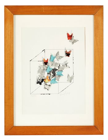 Mario Ceroli (Castel Frentano, 1938 - ) 
"Le farfalle nella scatola" 1968
Litografia a colori su carta Cm 27,5x20
