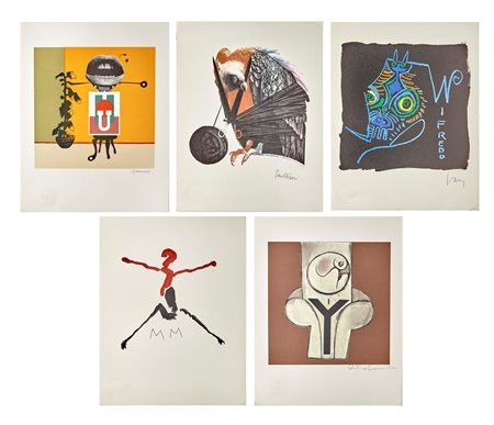 
Lotto di 5 fotolitografie serie "L'alfabeto" 
Riproduzione fotolitografica a più colori offset Cm 30x23,5