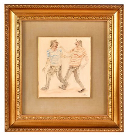 Cleto Tomba (Castel San Pietro Terme, 19/08/1898 - Bologna, 29/11/1987) 
“Due figure” 
Acquerello su carta Cm 22x18