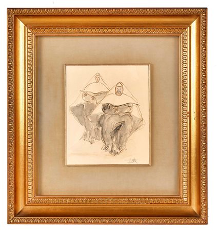 Cleto Tomba (Castel San Pietro Terme, 19/08/1898 - Bologna, 29/11/1987) 
“Due suore” 
Acquerello su carta Cm 21x17