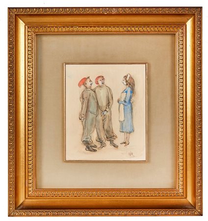 Cleto Tomba (Castel San Pietro Terme, 19/08/1898 - Bologna, 29/11/1987) 
“Tre figure” 
Acquerello su carta Cm 21x17