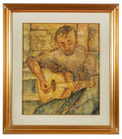 Italo Bortolotti (Fanano, 23/10/1933 - Fanano, 15/03/2007) 
"Il suonatore di chitarra" 
Olio su tavola  Cm 70x60