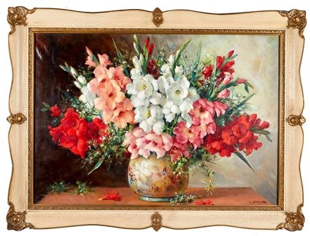 Alfio Paolo Graziani (Roncoferraro, 29 ottobre 1900 - Gavirate, 28 novembre 1981) 
"Gladioli multicolori" 
Olio su tela Cm 70x100