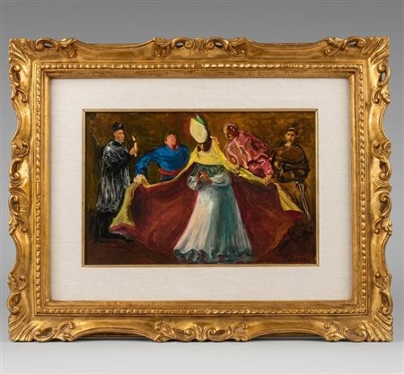 Nino Corrado Corazza (Bologna, 22/08/1897 - Bologna, 10/03/1975) 
"La pianeta nuova" 
Olio su cartone telato  Cm 20x30