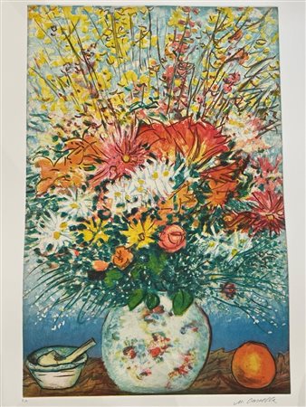 Michele Cascella (Ortona, 07/09/1892 - Milano, 31/08/1989) 
"Vaso di fiori con pipa" 
Litografia a colori su carta Cm 86x63,5
