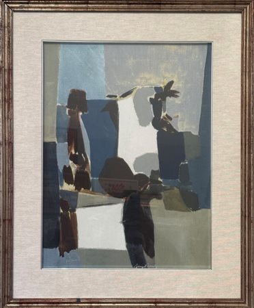 Sergio Romiti (Bologna, 14/04/1928 - Bologna, 12/03/2000) 
"Composizione" 
Litografia su lastra metallica Cm 48x36
