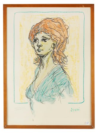 Alberto Sughi (Cesena , 05/10/1928 - Bologna, 31/03/2012) 
"Ritratto femminile" 
Litografia colorata a mano su carta Cm 70x50