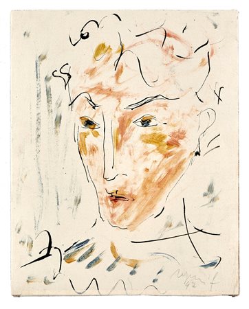Franco Rognoni (Milano, 20/09/1913 - Milano, 11/03/1999) 
"Volto" 1942
Tecnica mista su carta applicata su tela Cm 29x23,5