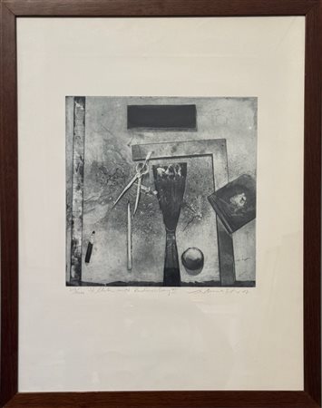 Wolfgang Werkmeister (Berlino, 1941 - ) 
"Stilleben mit Radierwerkzeug VI" 1987
Litografia a colori su carta  Cm lastra: 33x33