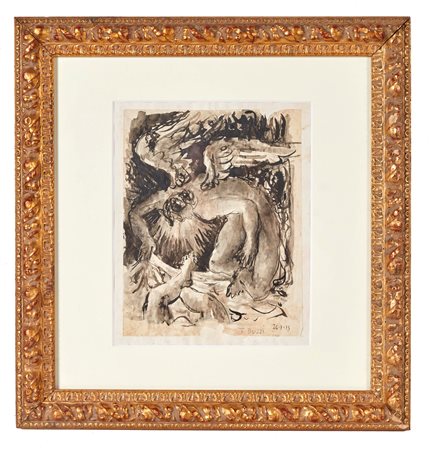 Tomaso Buzzi (Sondrio, 30/09/1900 - Rapallo, 1981) 
"L'angelo custode deve essere liberato per aria" 1973
 Acquerello su carta Cm 30x24