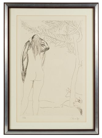 Giacomo Manzù (Bergamo, 22/12/1908 - Roma, 17/01/1991) 
"Senza titolo" 
Litografia a colori su carta Cm 58x38