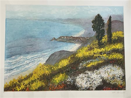 Michele Cascella (Ortona, 07/09/1892 - Milano, 31/08/1989) 
"Scogliera" 
Litografia a colori su carta Cm 64,5x8