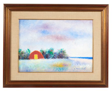 Giovanni Omiccioli (Roma, 1901 - Roma, 1975) 
"Paesaggio" 
Olio su cartone Cm 37,5x51
