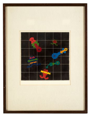 Renato Volpini (Napoli , 1934 - Milano , 2017) 
"Astronave dell'amore" 1972
 Fotolitografia a colori su carta Cm 19x19