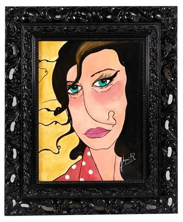 Rubens  Fogacci (Bologna , 30/05/1978 - ) "Amy Winehouse" Olio e tecnica mista su cartone telato Cm 40x30