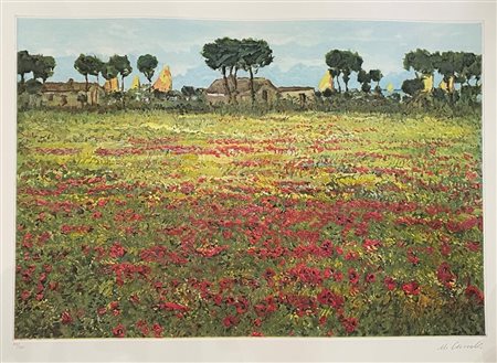 Michele Cascella (Ortona, 07/09/1892 - Milano, 31/08/1989) 
"Campo di papaveri" 
Litografia a colori su carta Cm 65x86,5