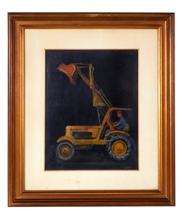 Nino Corrado Corazza (Bologna, 22/08/1897 - Bologna, 10/03/1975) 
“La ruspa” 1962
Olio su tavola Cm 41x32