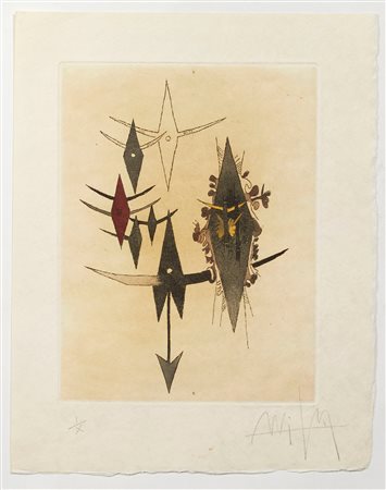 Wifred Lam (Sagua la Grande, 08/12/1902 - Parigi, 11/09/1982) 
"Croiseur Noir" 1972
Acquaforte e acquatinta su carta Cm 32,2x25