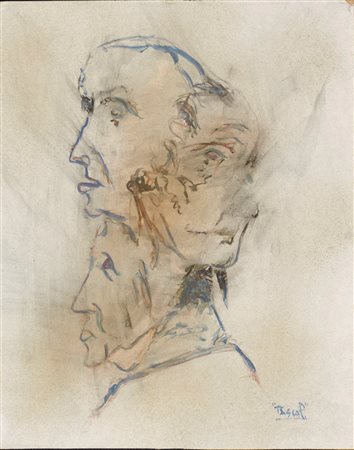 Pino Pascali (Bari , 19/10/1935 - Roma, 11/09/1968) 
"Senza titolo" 
Acquerello e tecnica mista su cartoncino Cm 27,5x22