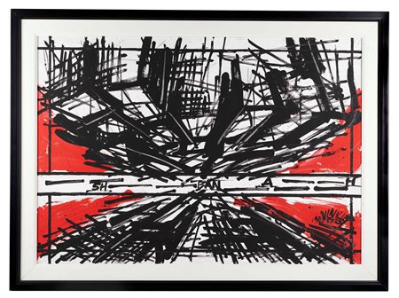 Vinicio Berti (Firenze, 1921 - Firenze, 1991) 
"Grande immagine costruttiva in alto" 1990
Smalti su tela Cm 70x100