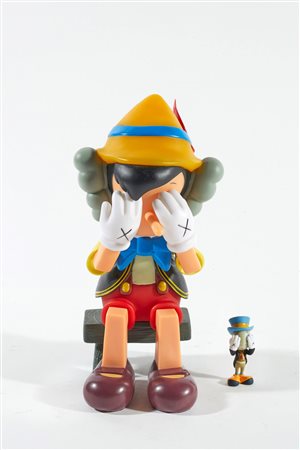Kaws (attribuito a) (Jersey City, 04/11/1974 - ) 
"Pinocchio & Jiminy Cricket" 2010
Scultura in vinile verniciato Cm 26x12.7x11