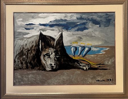 Sergio Vacchi (Castenaso, 1925 - Siena, 2016) 
"Senza titolo" 1973
Olio su tela Cm 65x90,5 