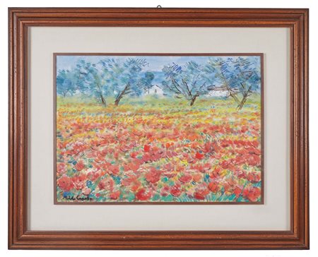 Michele Cascella (Ortona, 07/09/1892 - Milano, 31/08/1989) 
“Campo di papaveri” 
Olio su tela Cm 50x70