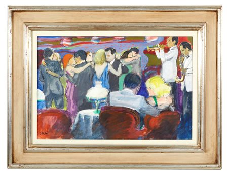 Alberto Sughi (Cesena , 05/10/1928 - Bologna, 31/03/2012) 
"Figure al bar"  1984-85
Olio su tela Cm 40x60