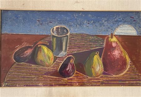 Mario Tozzi (Fossombrone, 30/10/1895 - Saint-Jean-du-Gard, 08/09/1979) 
"Pera e fichi" 1958
Olio su tela applicata su tavola  Cm 27x50
