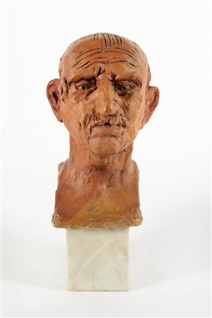 Antonio Ligabue (Zurigo, 18/12/1899 - Gualtieri, 27/05/1965) 
"Autoritratto" 
Scultura in terracotta Cm 23,5x13x14,5