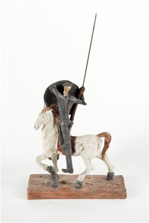 Cleto Tomba (Castel San Pietro Terme, 19/08/1898 - Bologna, 29/11/1987) 
"Don Chisciotte" 
Scultura in terracotta policroma Cm 47x26x10 