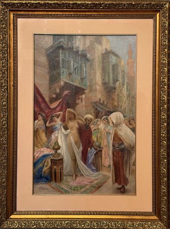 Fabio Fabbi (Bologna, 18/07/1861 - Casalecchio di Reno, 24/09/1945) 
"Scena orientalista" 
Olio su tela Cm 70x45