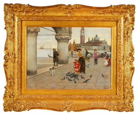 Luigi  Pastega (Venezia, 1858 - Venezia, 1927) 
Animazione Veneziana XX sec
Olio su tela Cm 31x41
