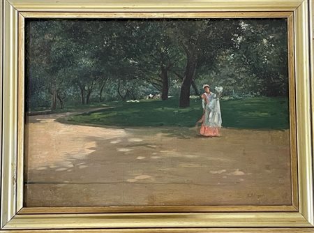Marco De Gregorio (Resina, 1829 - Resina, 1876) 
"Giardini Margherita a Napoli" 
Olio su tela Cm 33,5x46,5