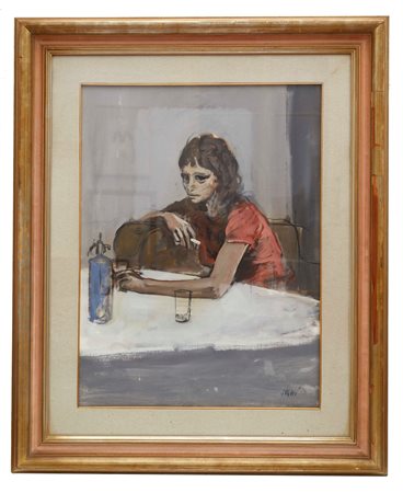 Alberto Sughi (Cesena , 05/10/1928 - Bologna, 31/03/2012) 
“Ragazza al bar” 1977
Olio su tela Cm 80x60