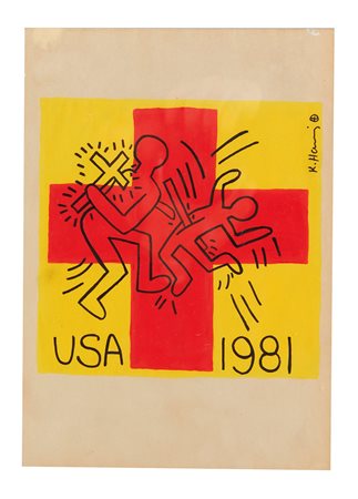 Keith Allen  Haring (Reading, 4/05/1958 - New York, 16/02/1990) 
"Senza titolo (After Exorcist)" 1981
Tempera su carta  Cm 30x21