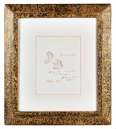Giorgio De Chirico (Volo, 10/07/1888 - Roma, 20/11/1978) 
"Il cavallo Bucefalo" 1972
Pennarello su carta Cm 27x21