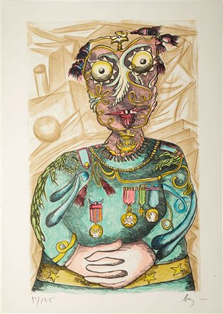 Enrico Baj (Milano, 31/10/1924 - Vergiate, 16/06/2003) 
"Generale Conte di Mondragon e Sandomir" 1985
Litografia a colori su carta 70x50