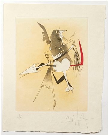 Wifred Lam (Sagua la Grande, 08/12/1902 - Parigi, 11/09/1982) 
"Croiseur Noir" 1972
Acquaforte e acquatinta su carta japon Cm 32,2x25,5