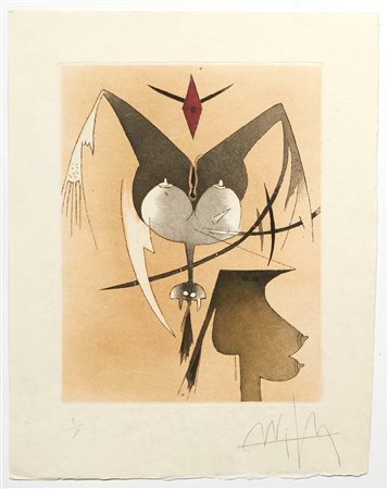 Wifred Lam (Sagua la Grande, 08/12/1902 - Parigi, 11/09/1982) 
"Croiseur Noir" 1972
Acquaforte e acquatinta su carta japon Cm 32x25,5