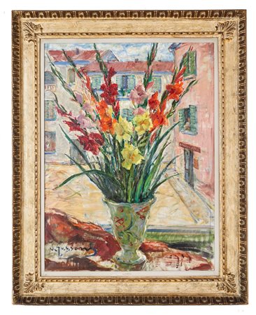 Vittorio Gussoni (Milano, 18/11/1893 - Sanremo, 31/12/1968) 
“Vaso di fiori” 
Olio su tela Cm 80x60
