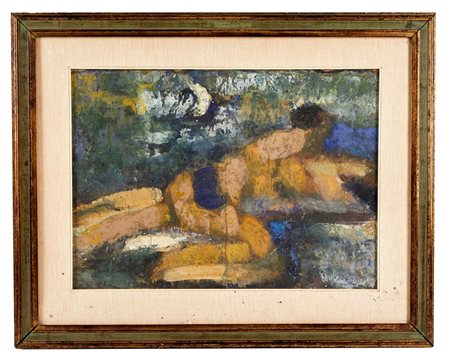 Carlo Corsi (Nizza, 08/01/1879 - Bologna, 27/08/1966) 
"Sotto la luna" 
Tempera su cartone applicato su tavola Cm 50x34