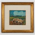 Antonio Ligabue (Zurigo, 18/12/1899 - Gualtieri, 27/05/1965) 
Aratura con buoi" 1952-1953 circa
Olio su tavola di faesite Cm 23x26